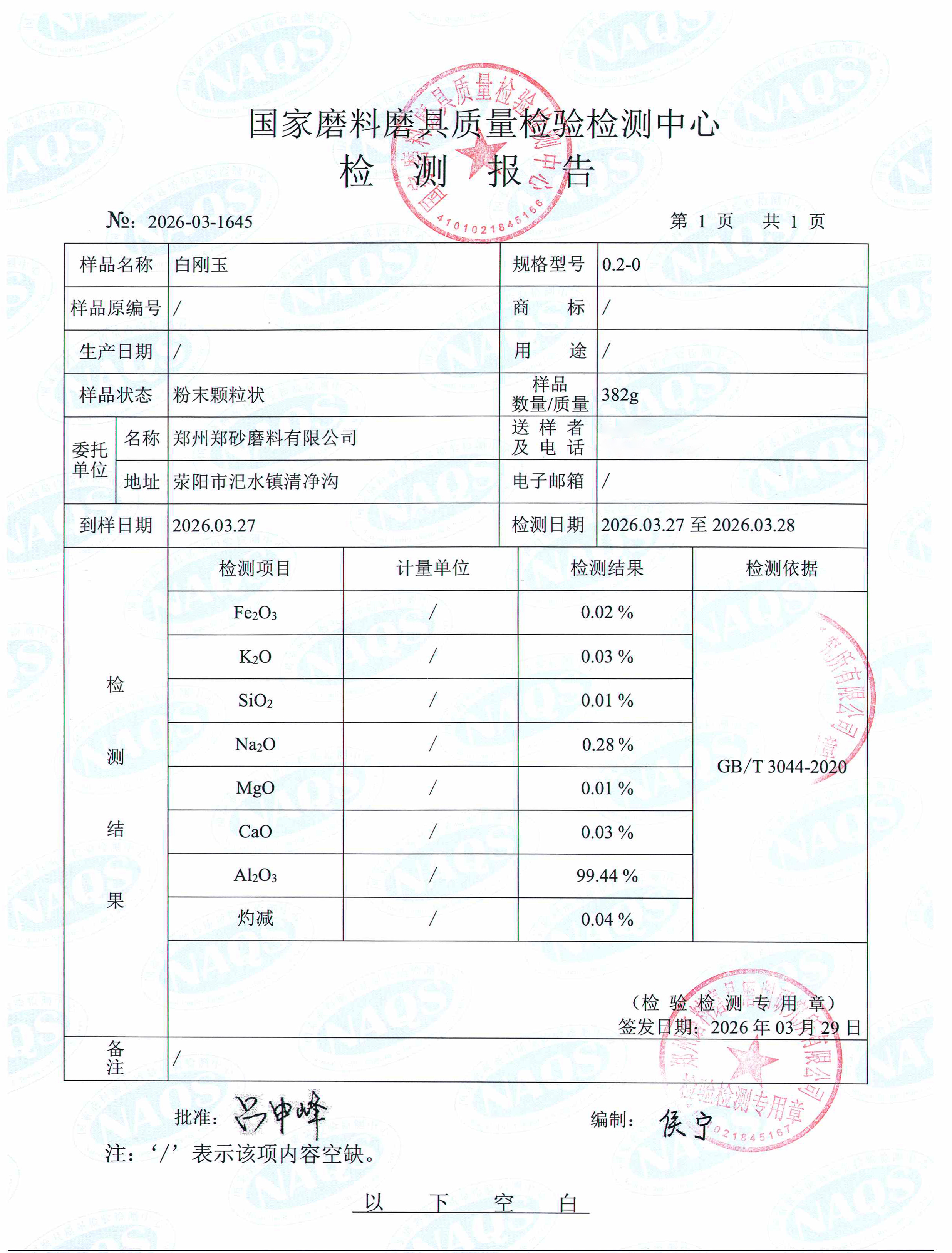 White fused alumina inspection report